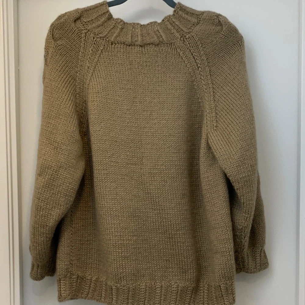 Hand Crafted Cable-Sleeve Crewneck Sweater in Tan - Picture 4 of 4